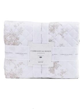 Cabbages & Roses White and Beige Floral Quilted Set